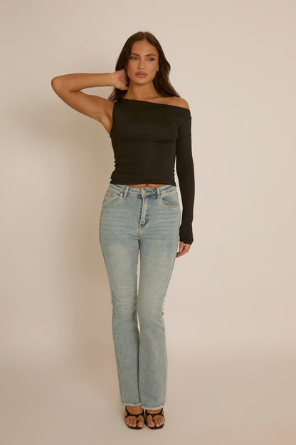 Black Asymmetric Sleeve Top - Christa