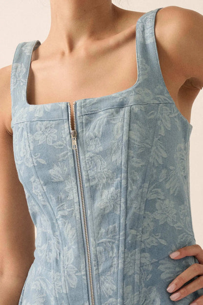 Blue Beauty Floral Jacquard Denim Mini Dress