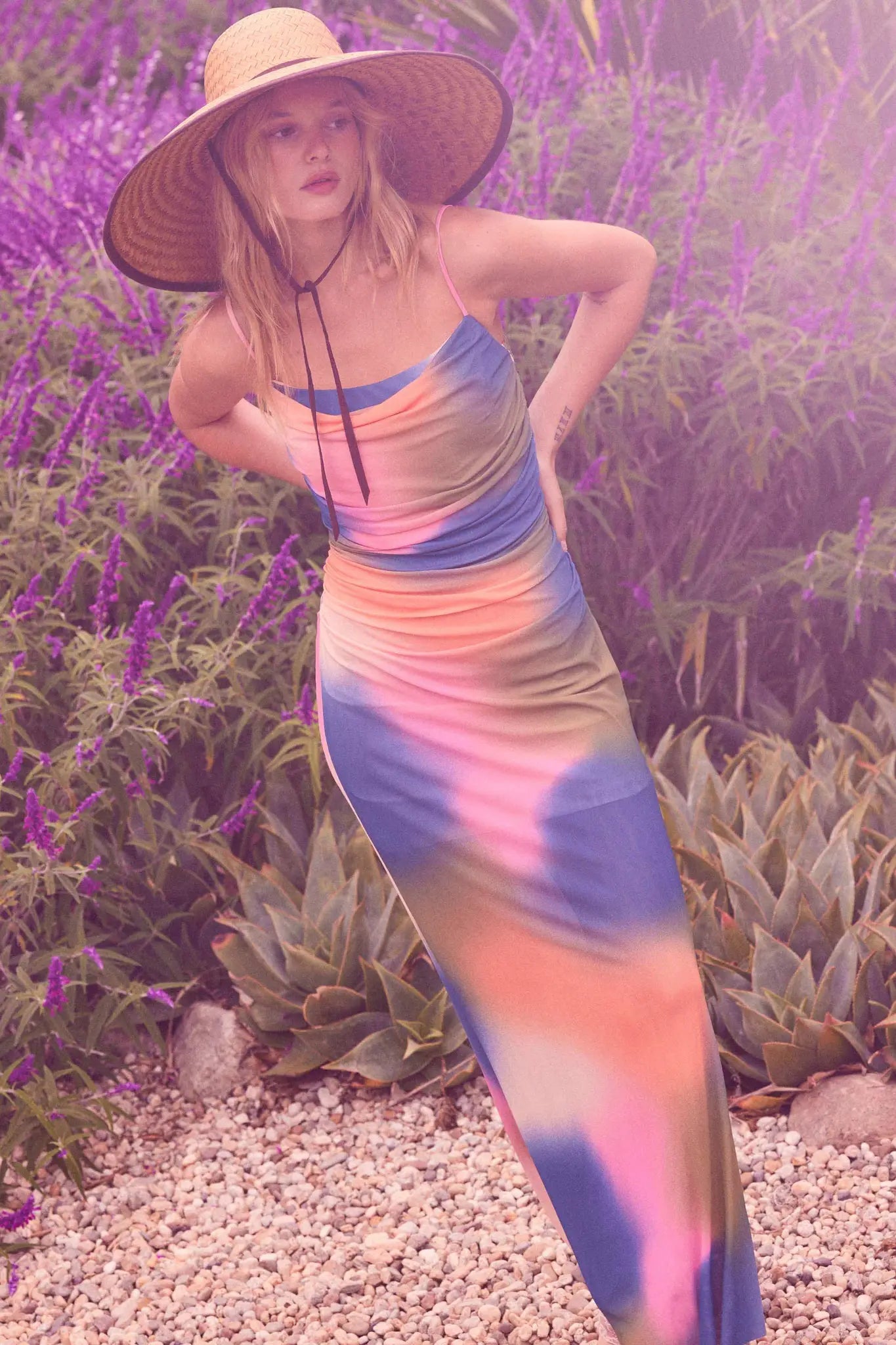 True Colors Tie-Dye Mesh Ruched Corset Maxi Dress