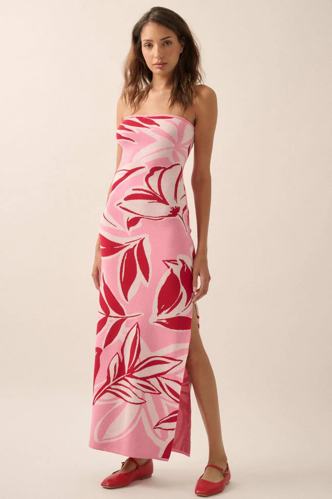 Tropical Chill Floral Strapless Maxi Sweater Dress