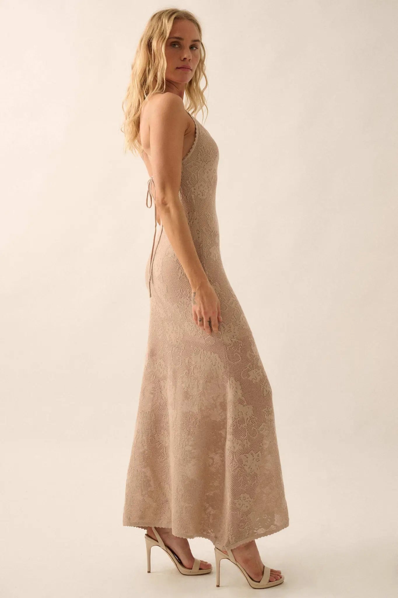Passionate Petals Floral Lace Halter Maxi Dress