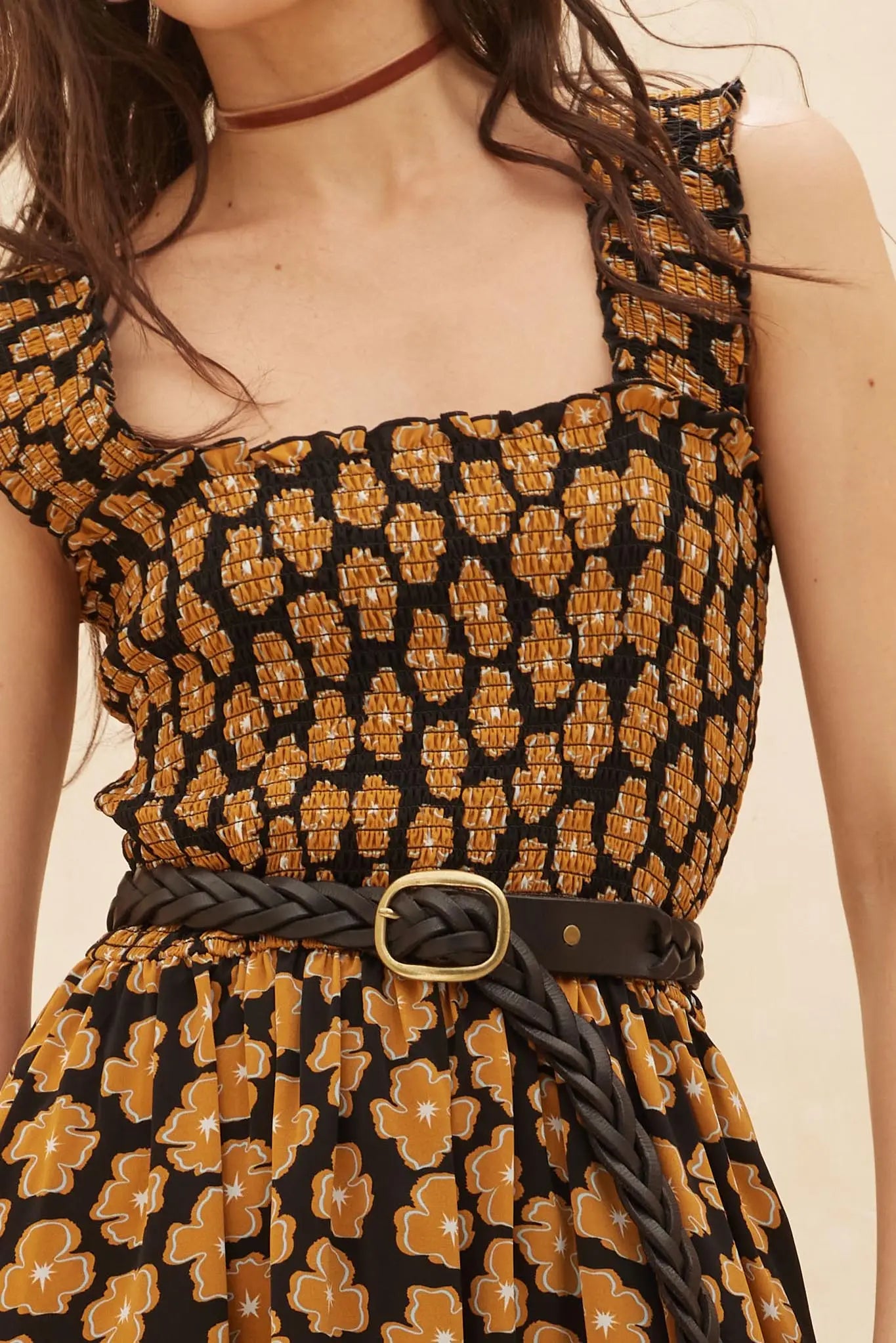 Vintage Blooms Floral Smocked Midi Dress