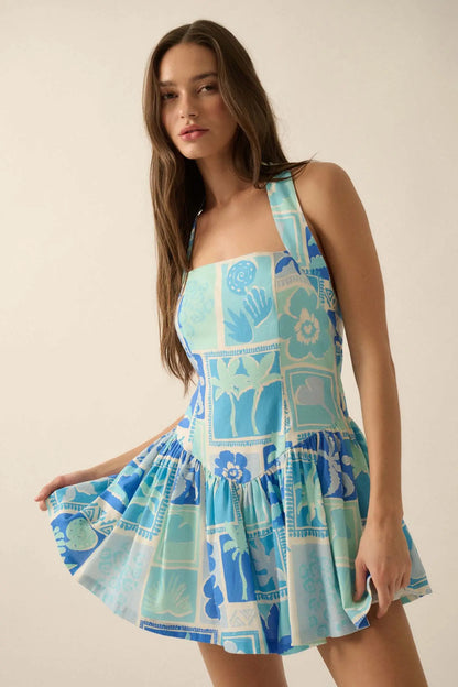 Escape With Me Tropical Floral Halter Mini Dress