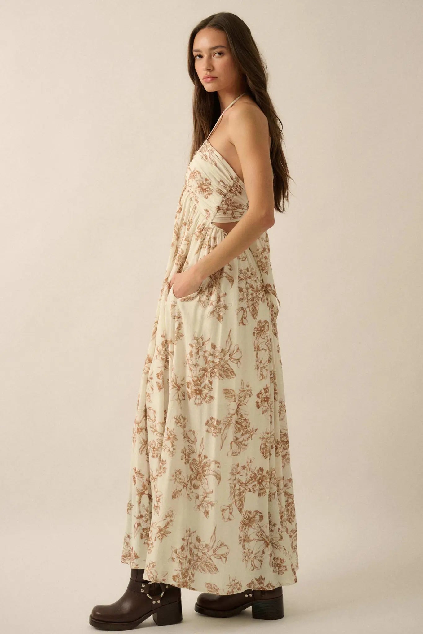 Everlasting Beauty Floral Crepe Halter Maxi Dress