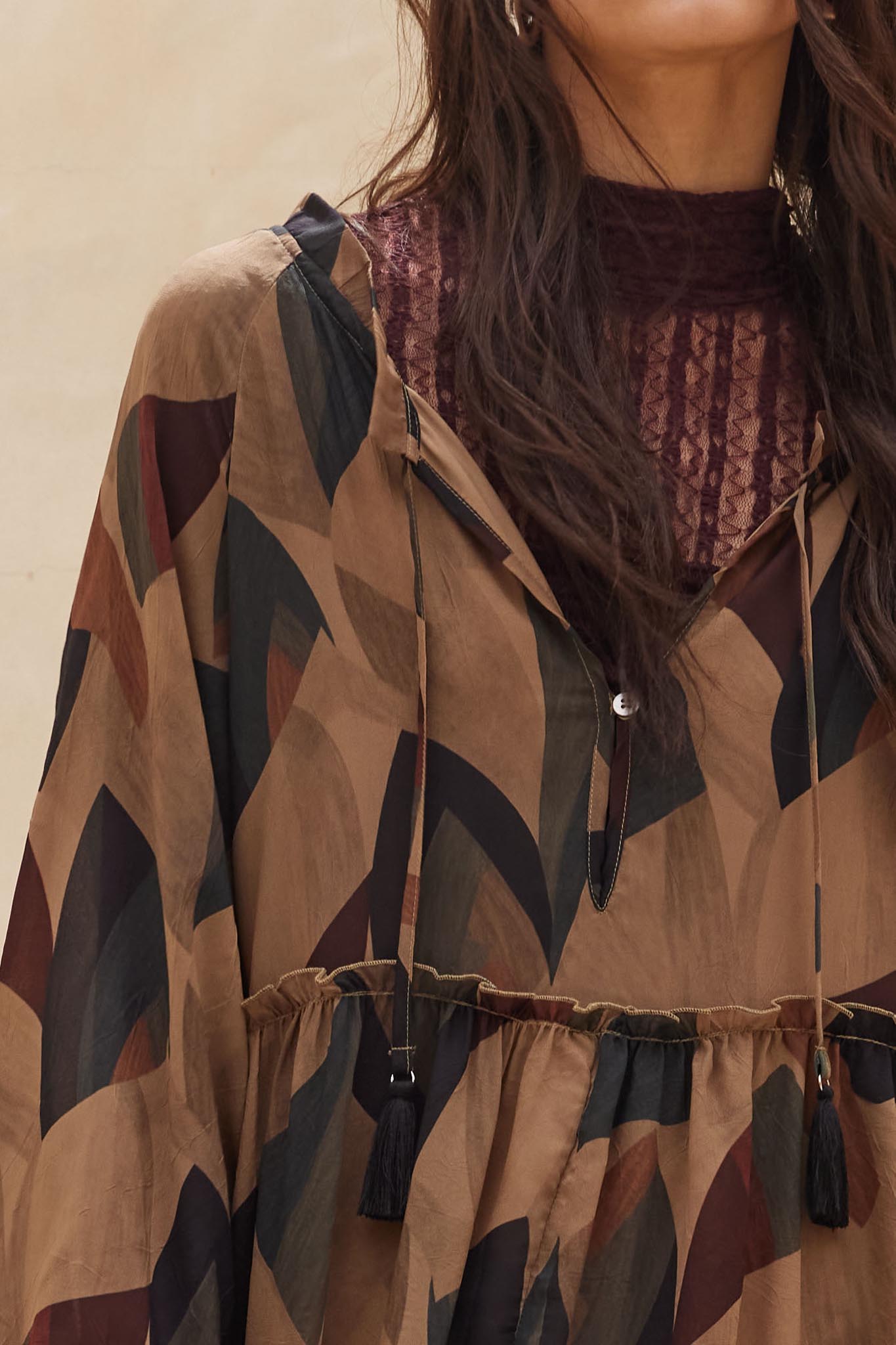 Modern Vintage Abstract-Print Midi Prairie Dress