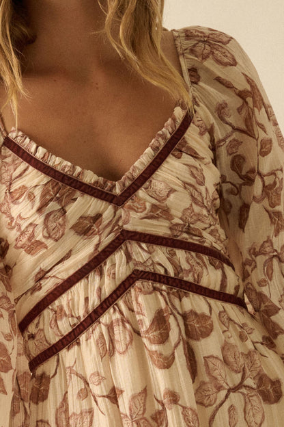Beautiful Roots Floral Velvet-Trim Maxi Dress