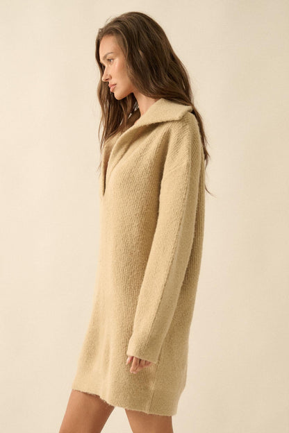 Warm Welcome Collared Split-Neck Mini Sweater Dress