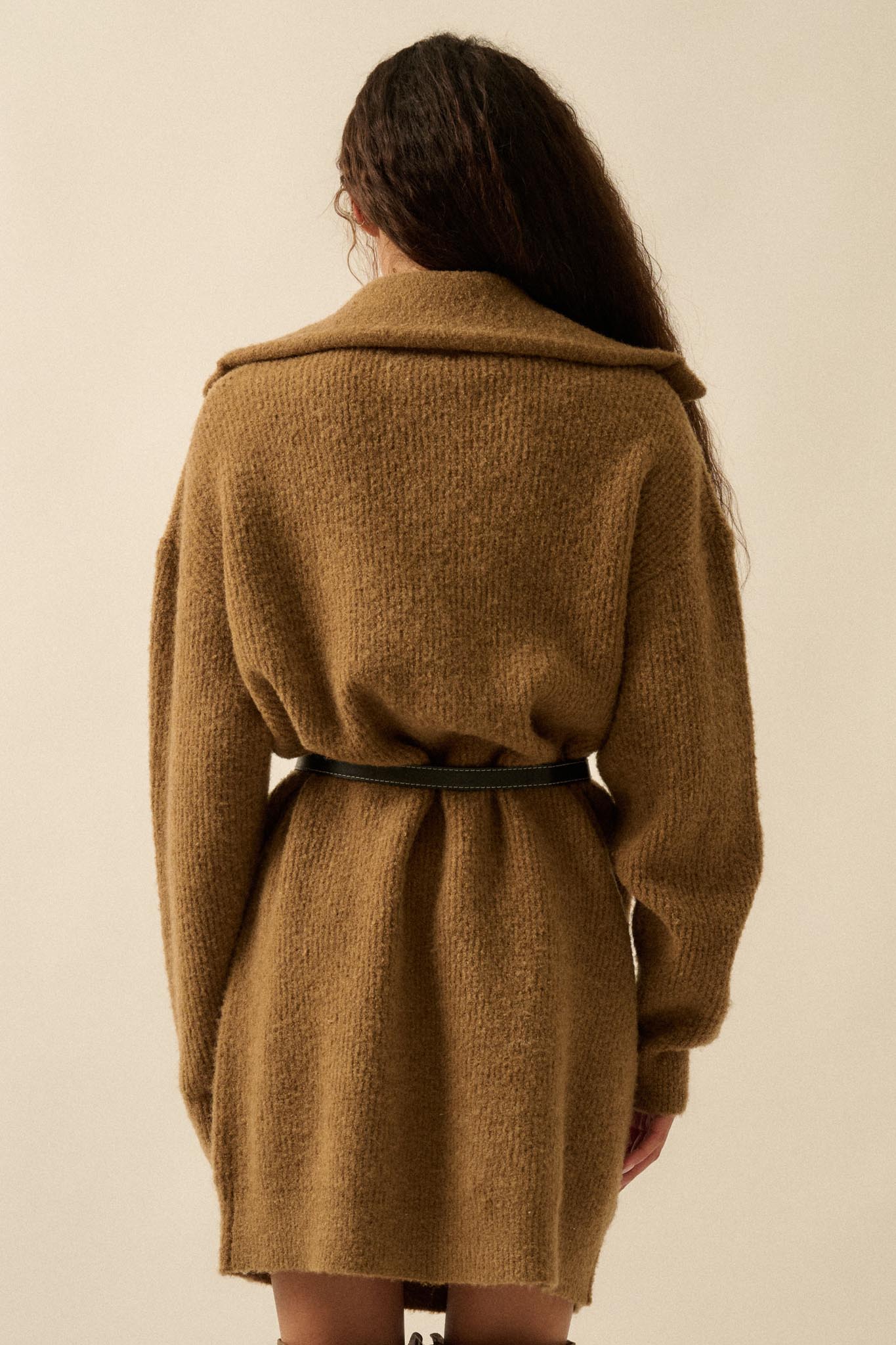 Warm Welcome Collared Split-Neck Mini Sweater Dress