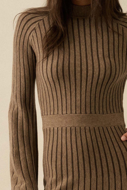 Style Lines Striped Bell-Sleeve Maxi Sweater Dress