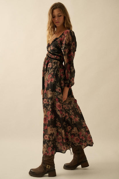 Wildflower Glen Floral Velvet-Trim Maxi Dress