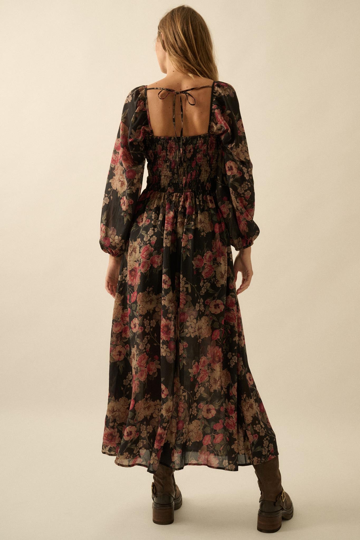 Wildflower Glen Floral Velvet-Trim Maxi Dress