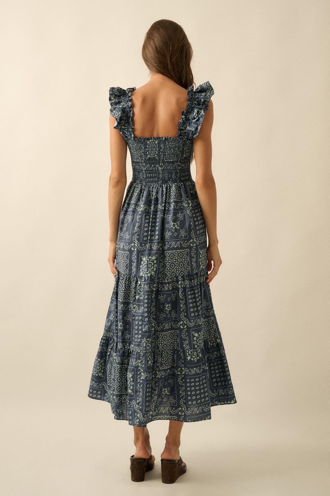Bandana Beauty Floral Tiered Ruffle Midi Dress