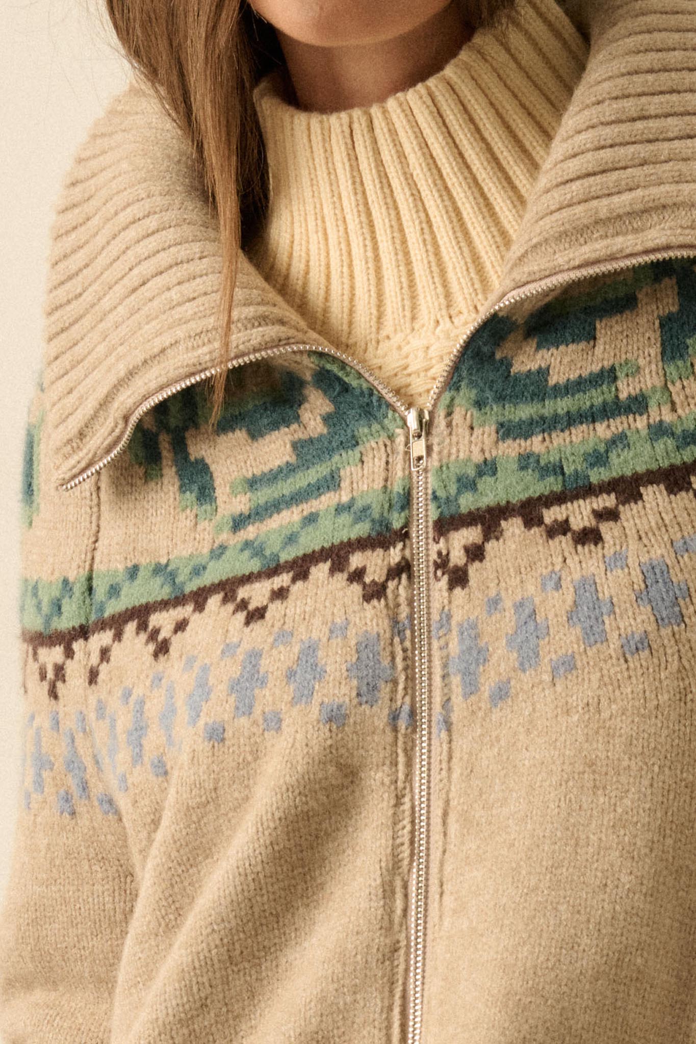 Shetland Skies Faire Isle Zip-Up Sweater Jacket