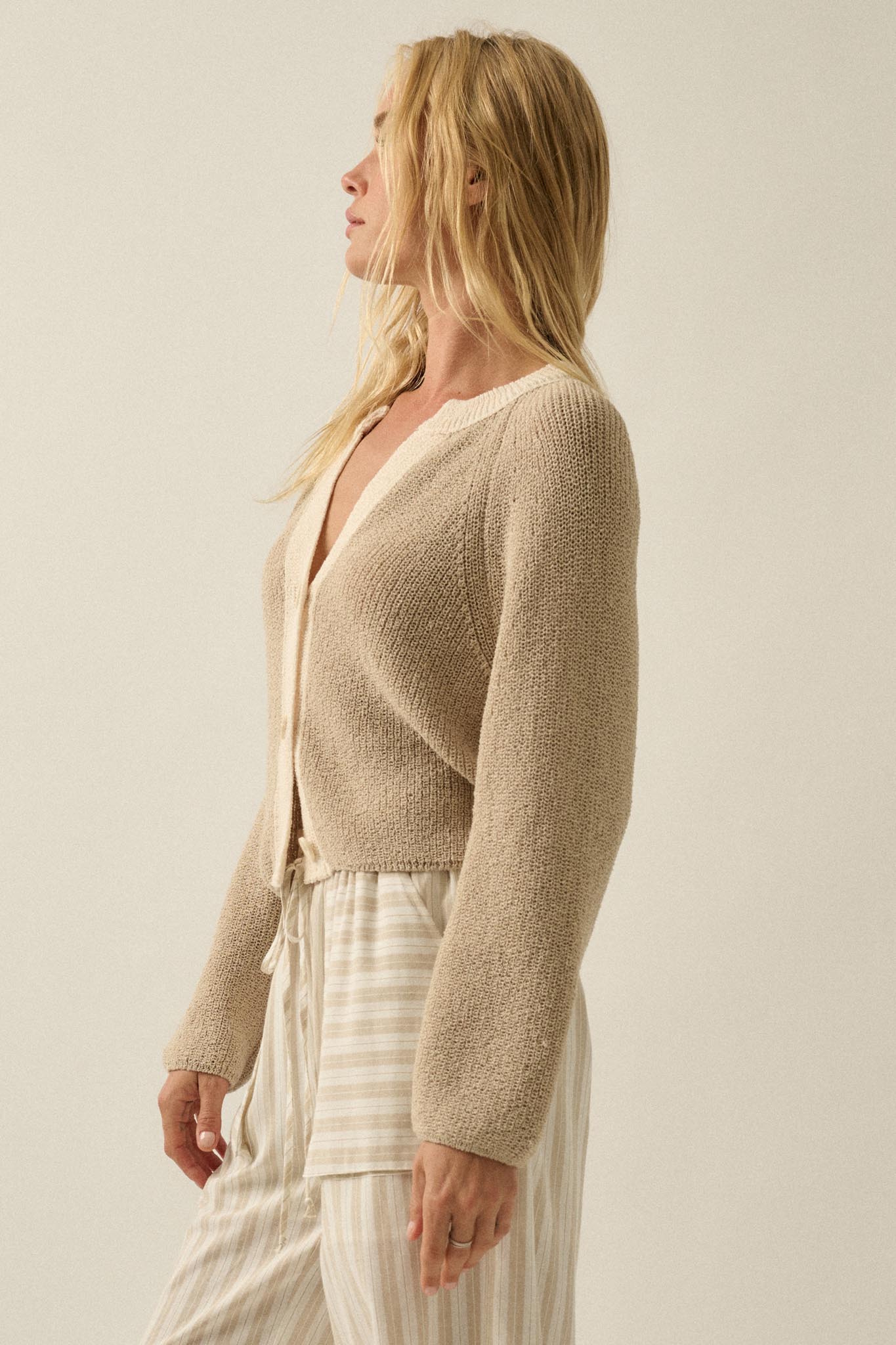 Meant to Be Contrast Knit Cropped Cardigan