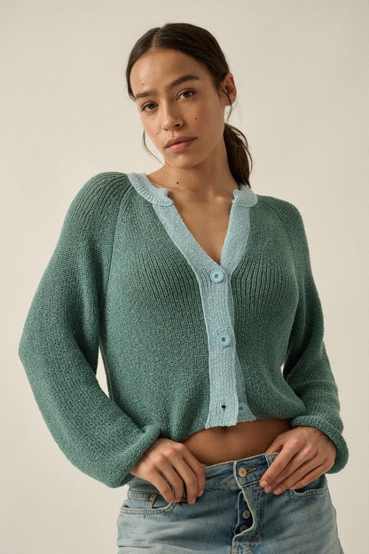 Meant to Be Contrast Knit Cropped Cardigan