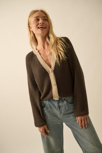 Meant to Be Contrast Knit Cropped Cardigan