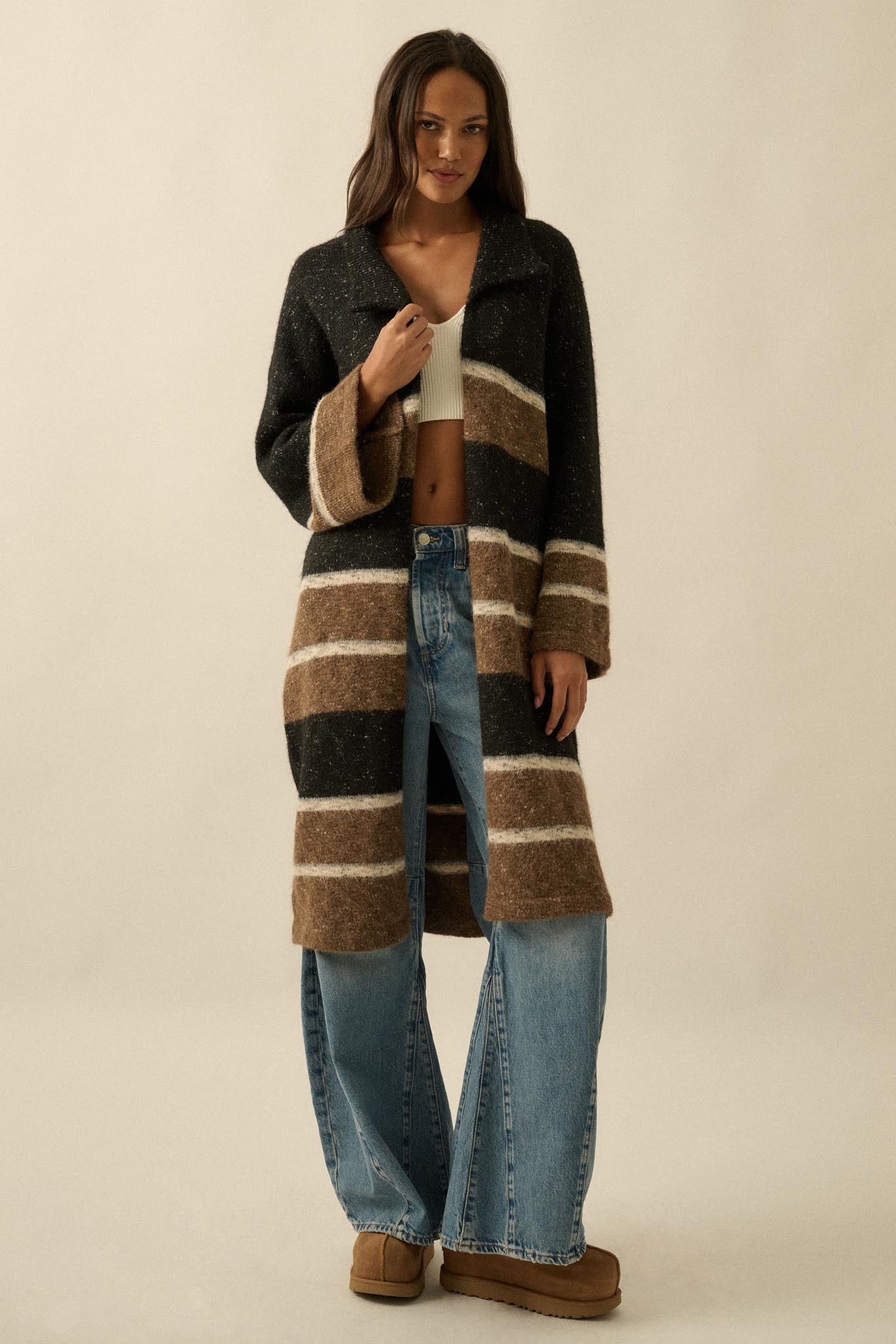 Down to Earth Striped Open-Front Duster Cardigan