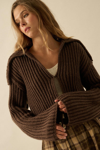 Stitch in Time Stitch-Detail Flap-Collar Cardigan