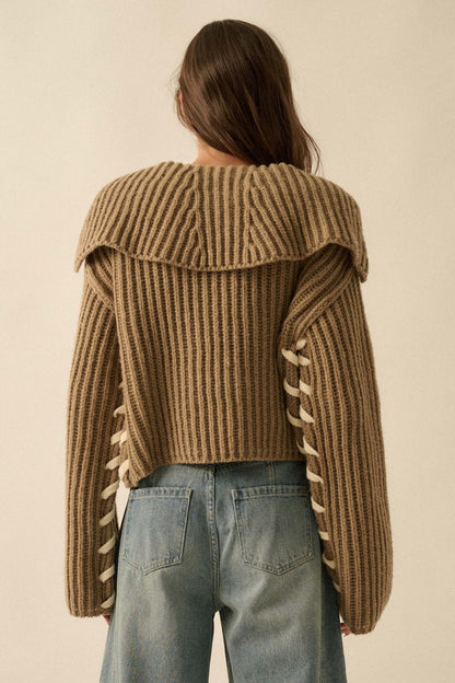 Stitch in Time Stitch-Detail Flap-Collar Cardigan