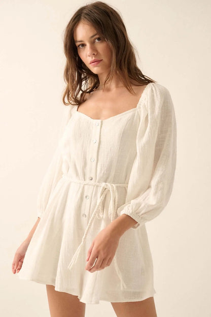 Refreshing Breeze Belted Puff-Sleeve Romper