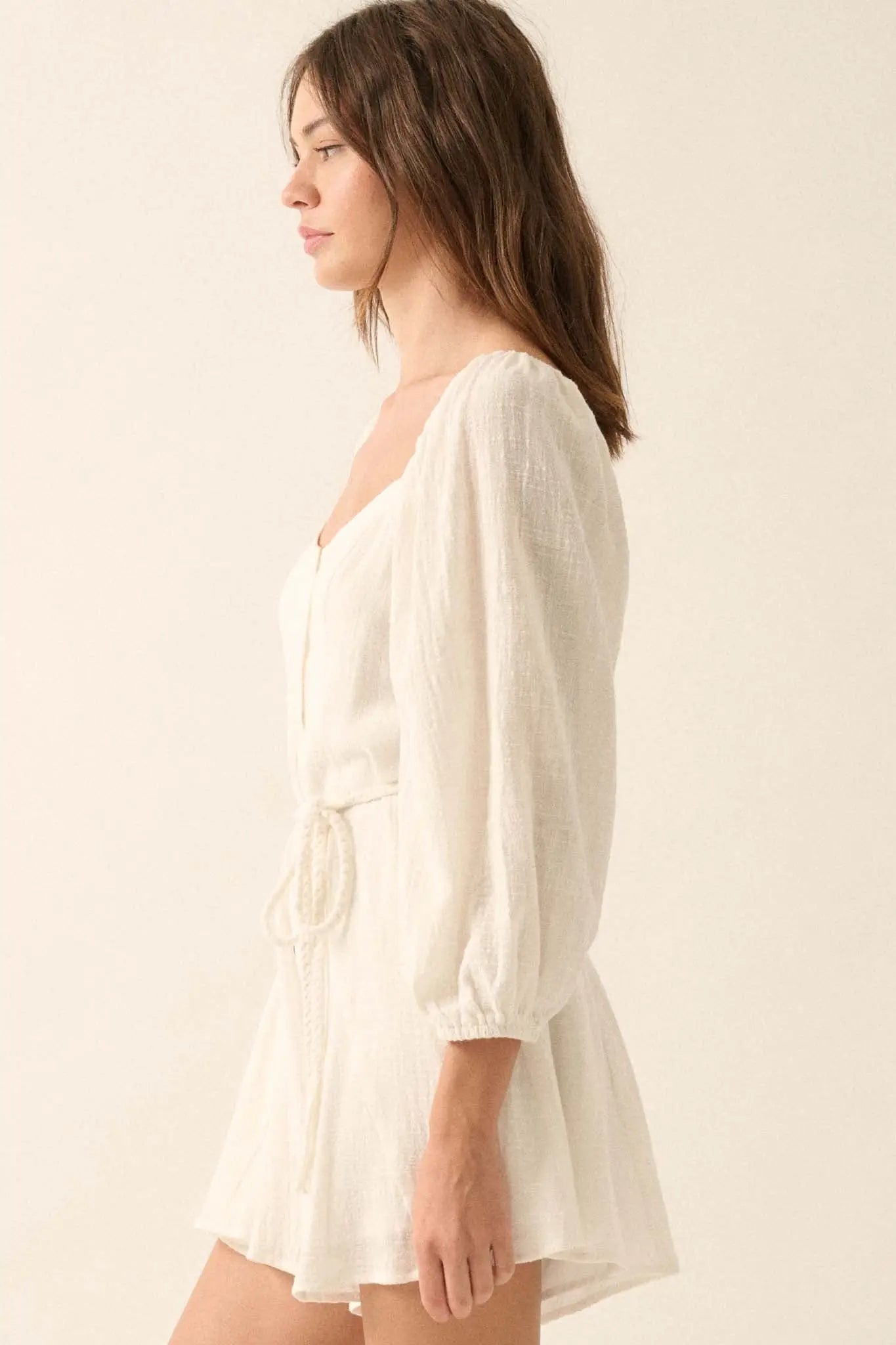Refreshing Breeze Belted Puff-Sleeve Romper