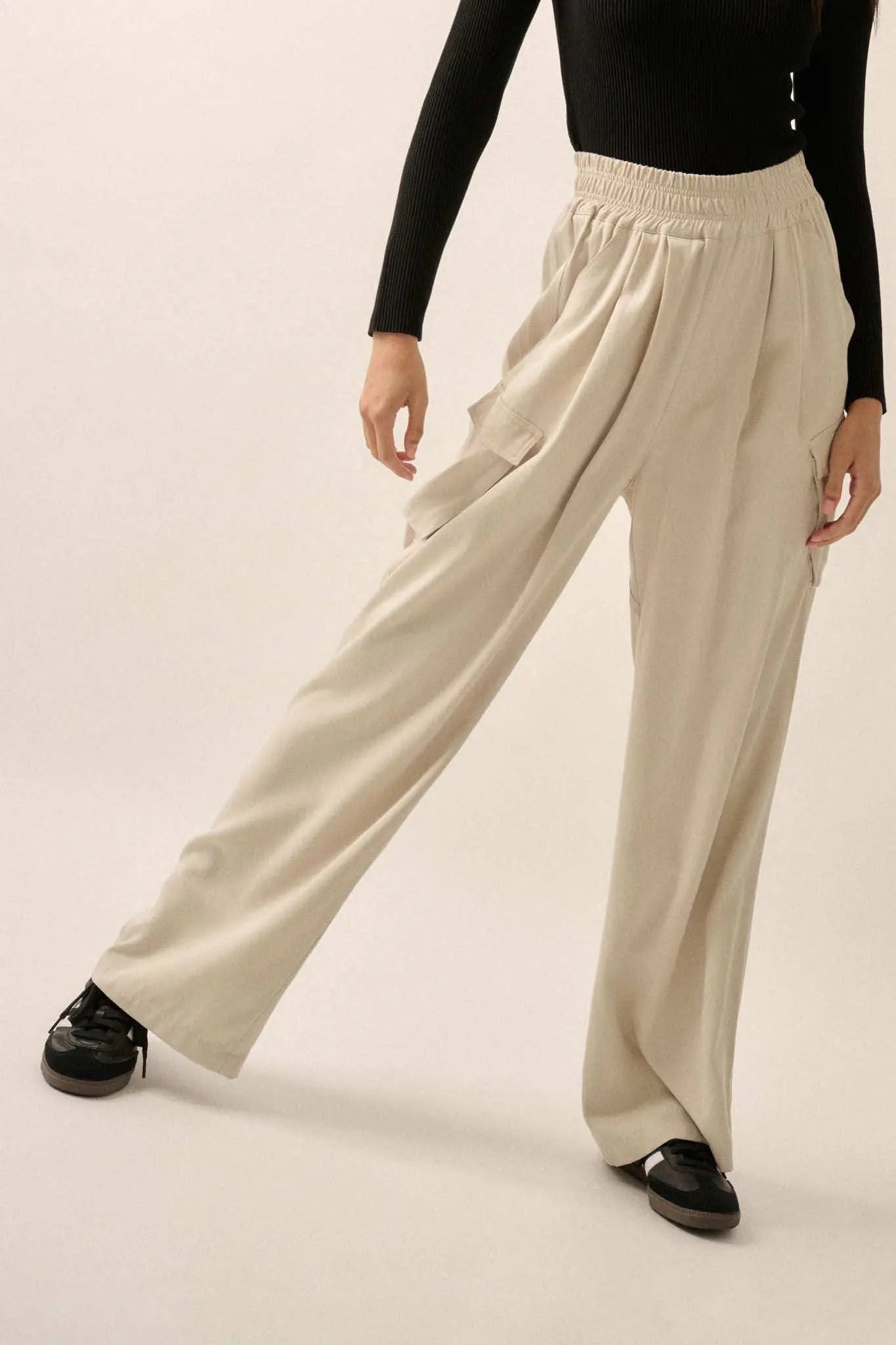 Walk On Wide-Leg Twill Cargo Pants