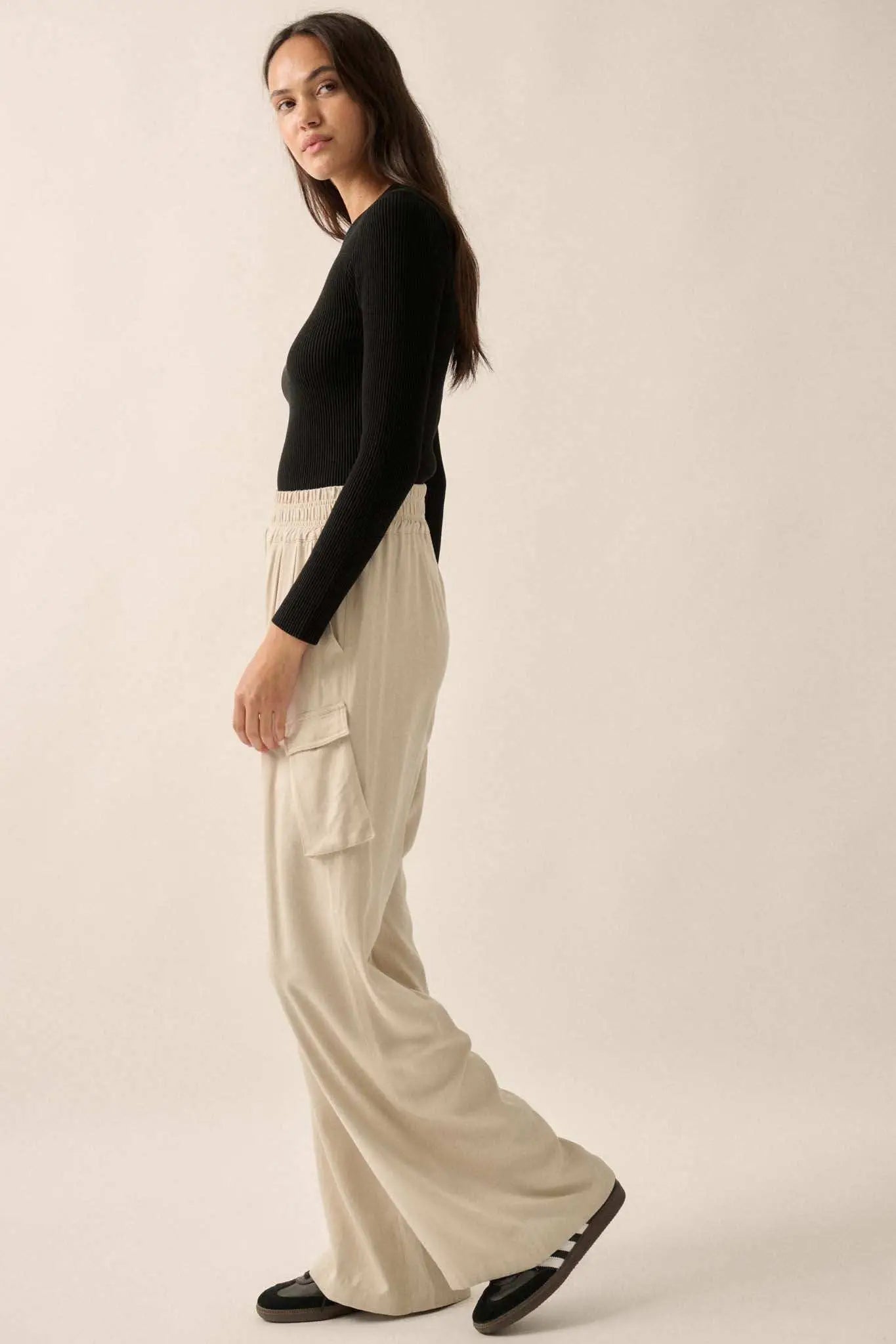 Walk On Wide-Leg Twill Cargo Pants