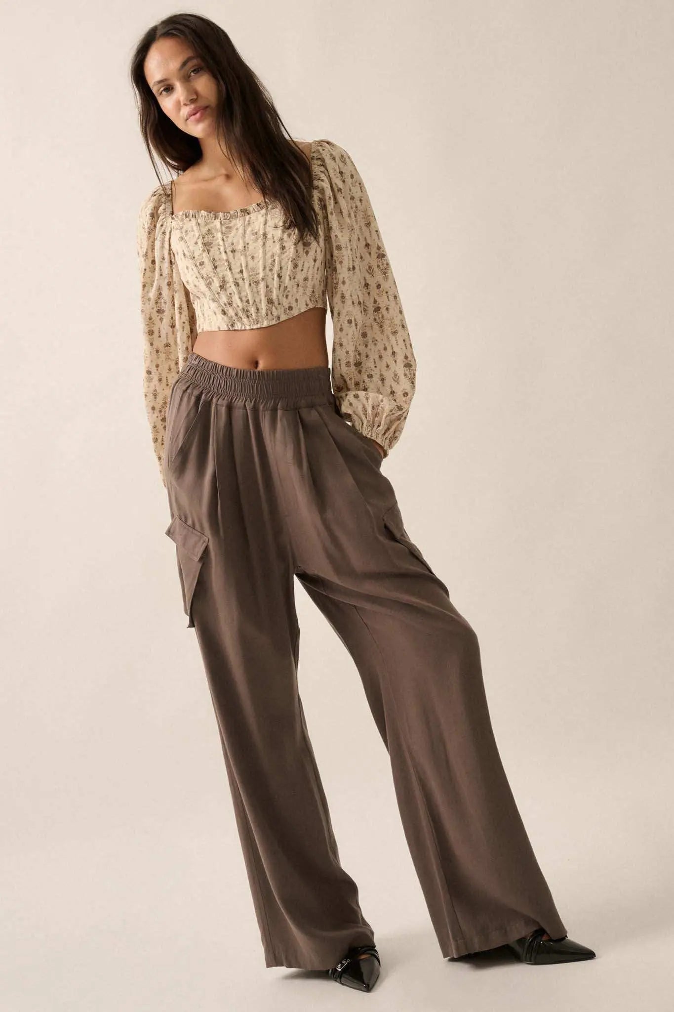 Walk On Wide-Leg Twill Cargo Pants