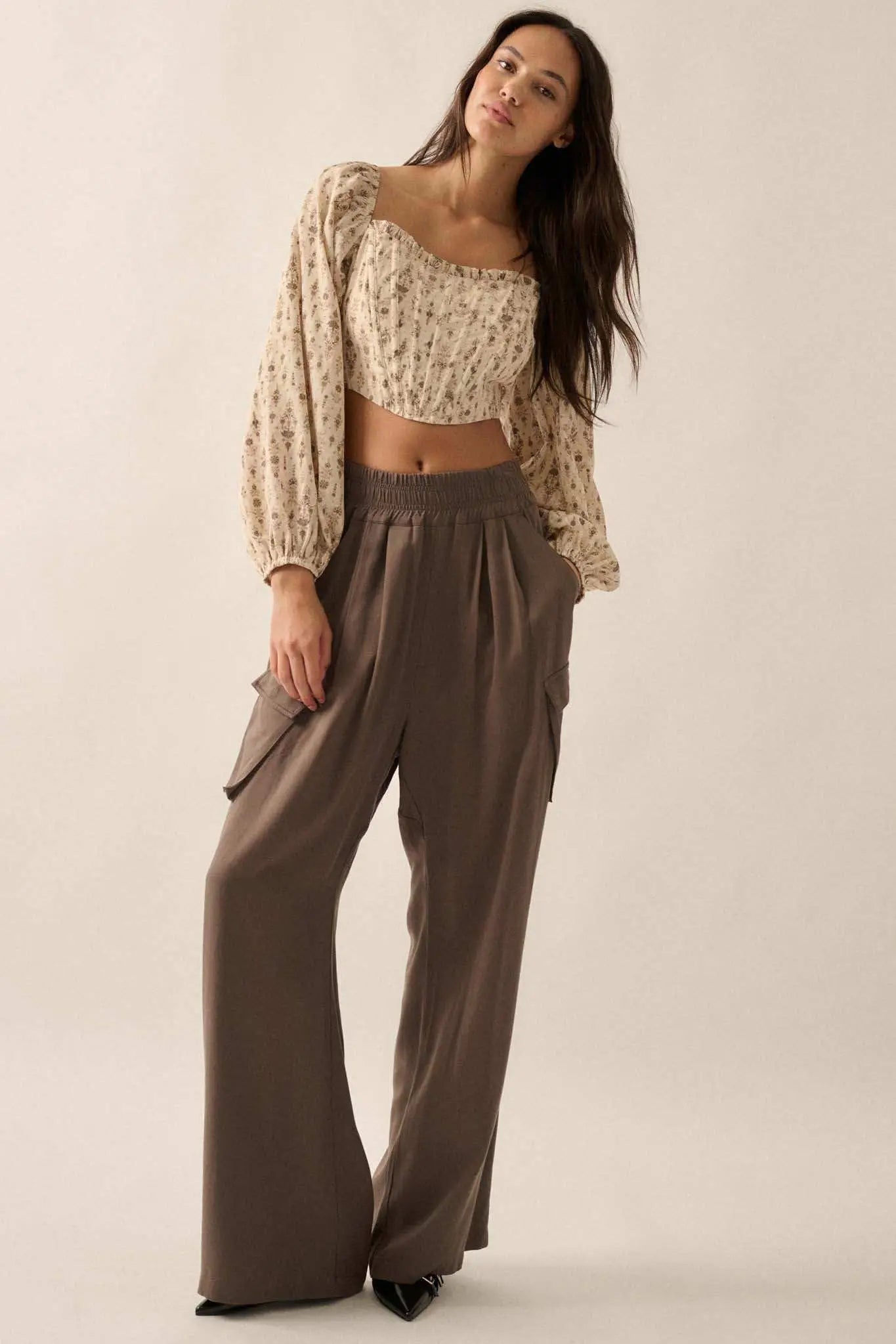 Walk On Wide-Leg Twill Cargo Pants
