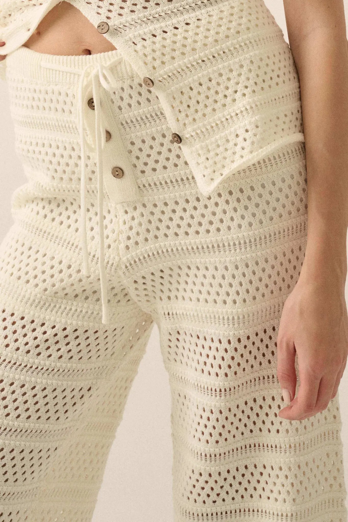 Peaceful Feeling Crochet Knit Split-Hem Pants