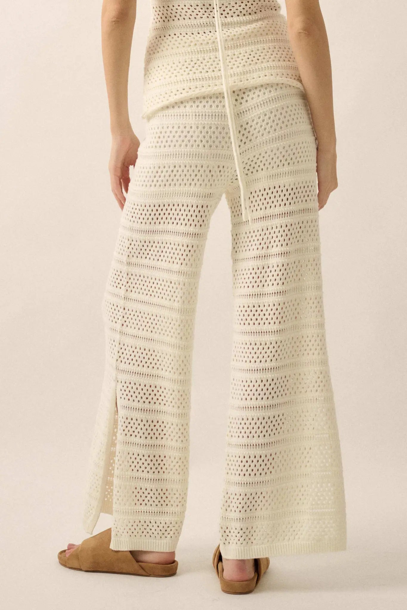 Peaceful Feeling Crochet Knit Split-Hem Pants