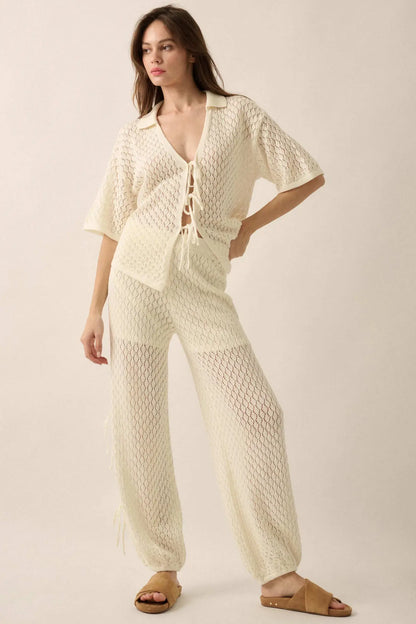 Sunlit Coast Crochet Knit Side-Tie Pants