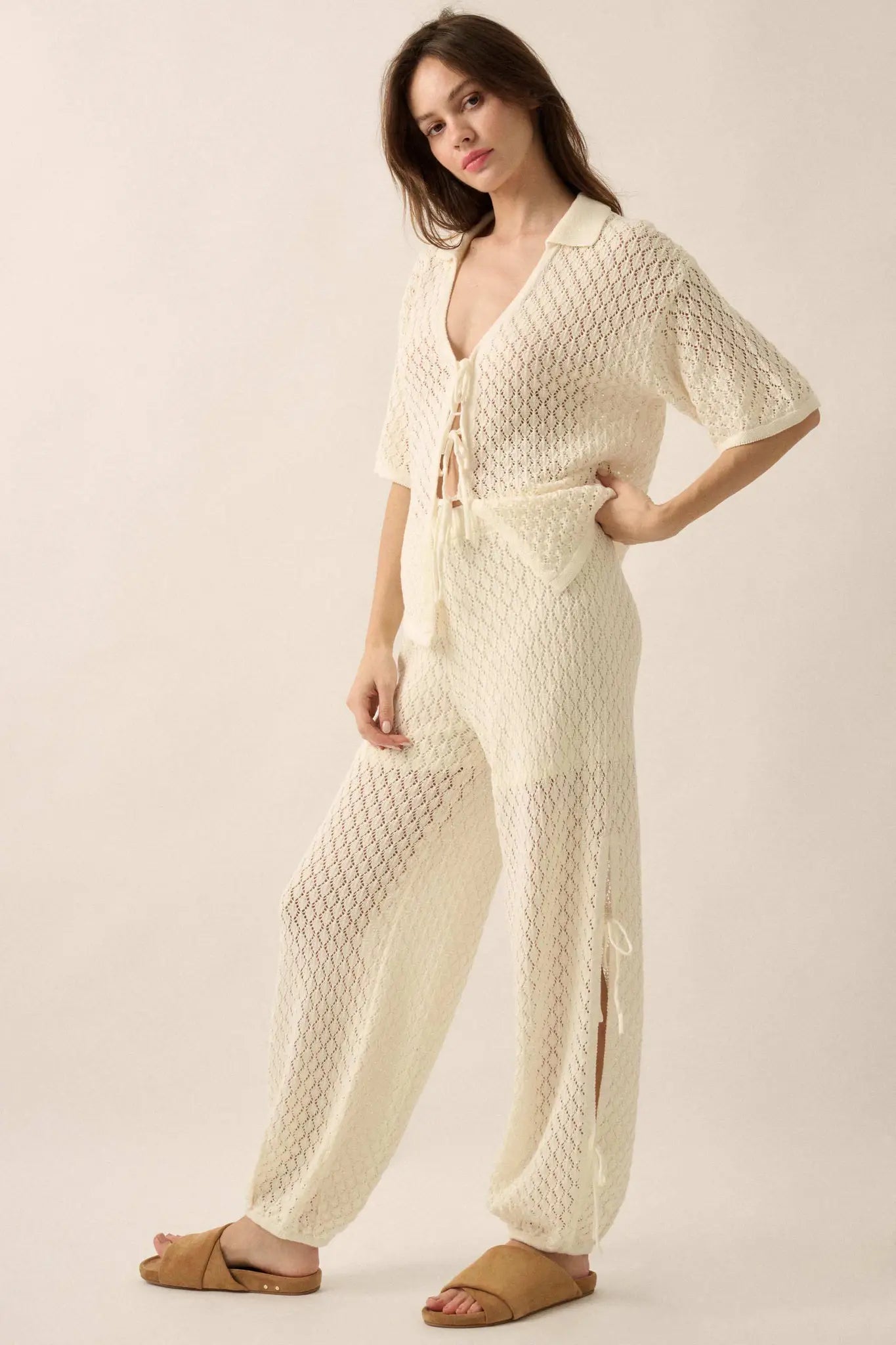 Sunlit Coast Crochet Knit Side-Tie Pants