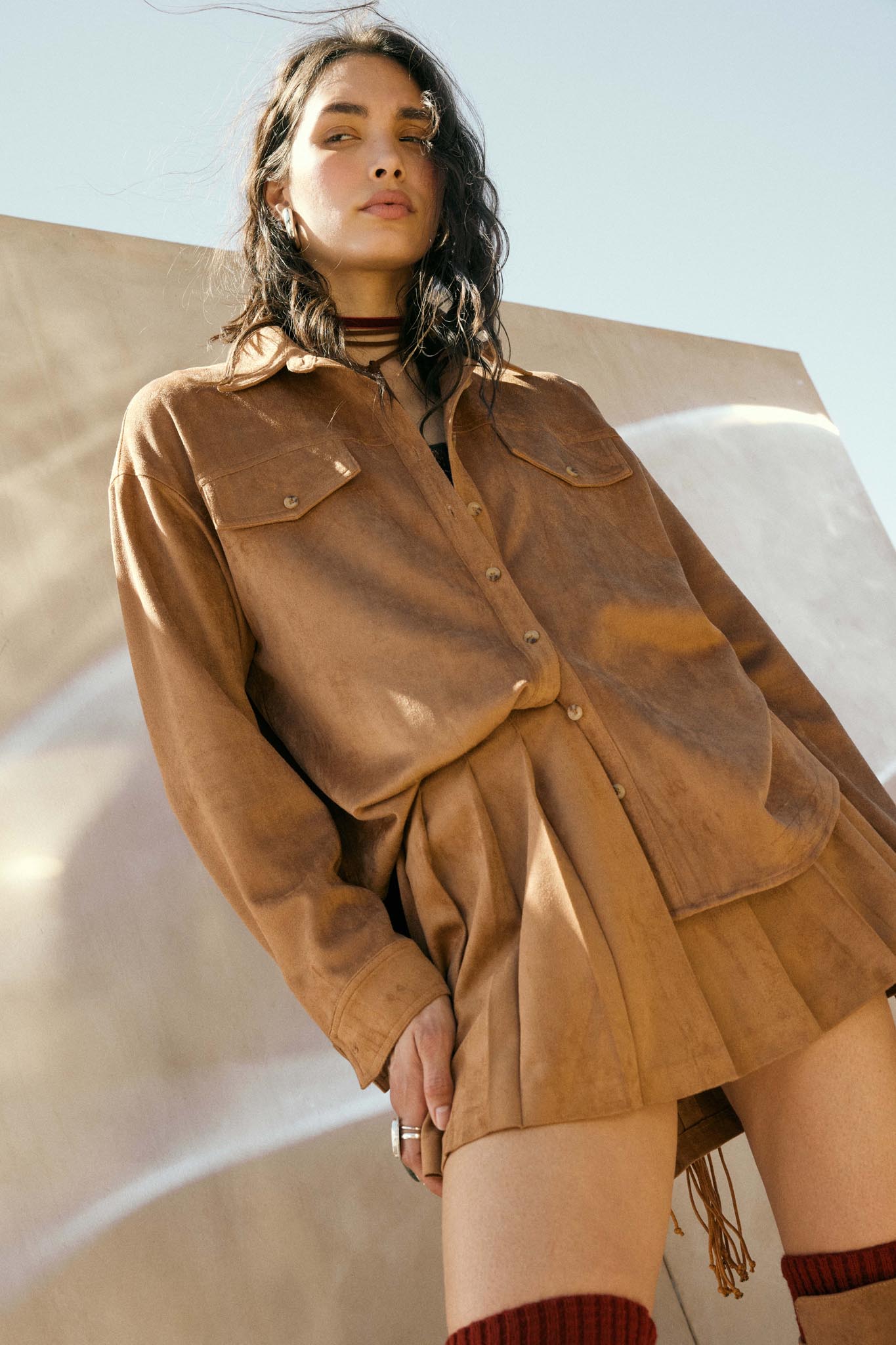 Soft Serve Vegan Suede Pleated Mini Skirt