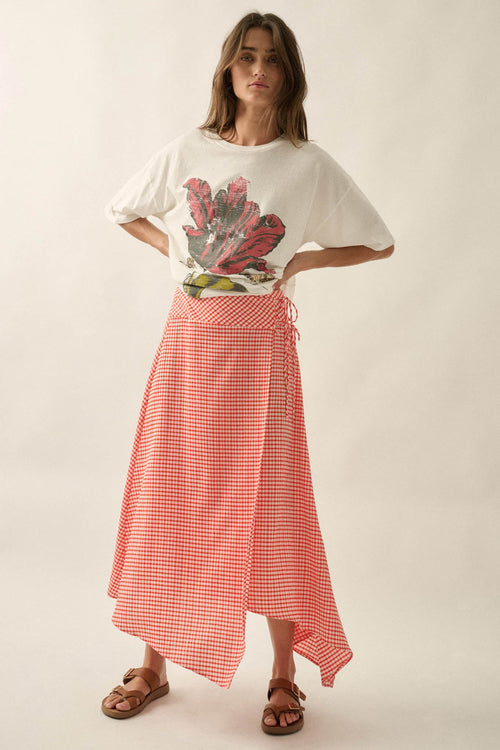 Sweet As Can Be Gingham Side-Tie Wrap Maxi Skirt