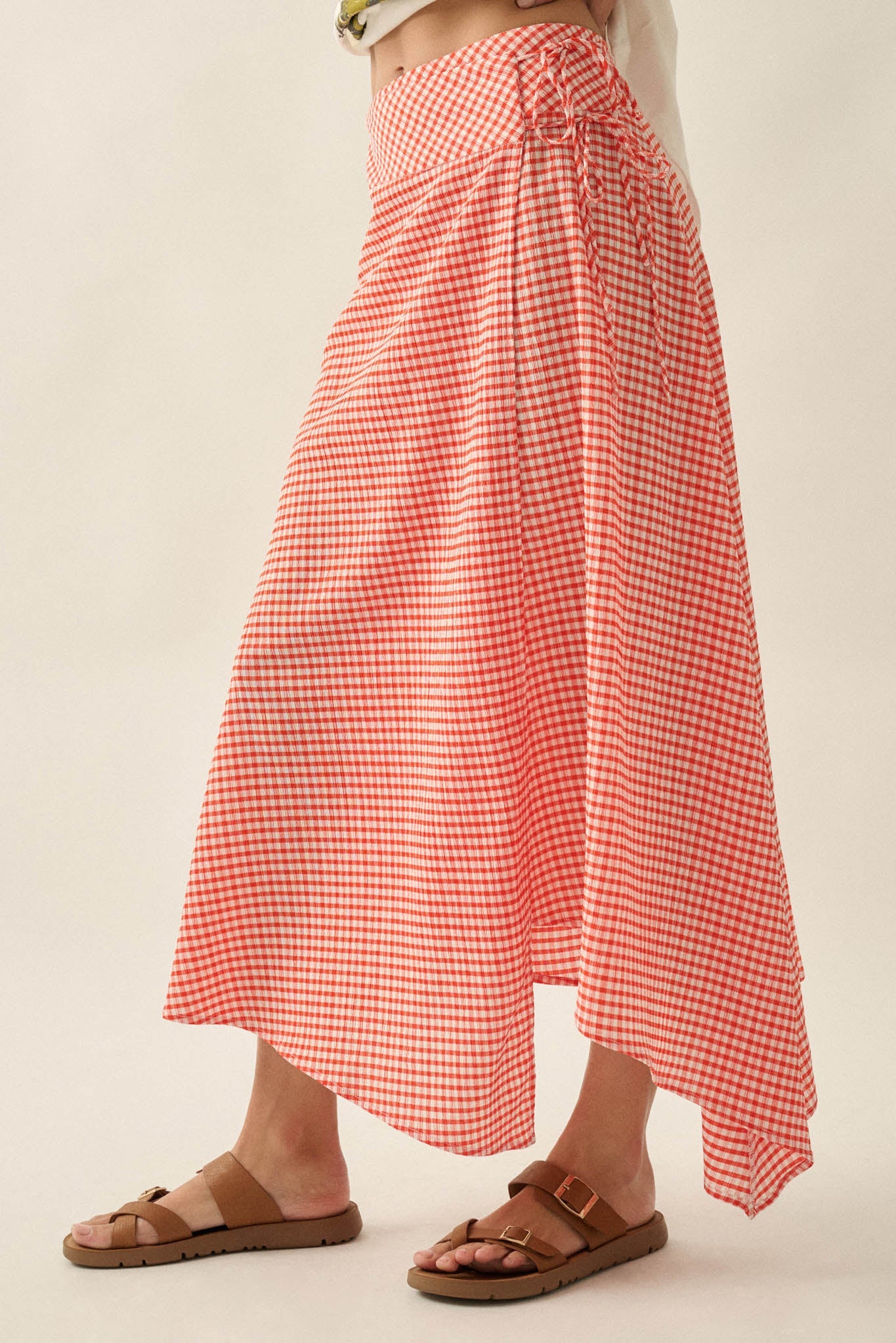 Sweet As Can Be Gingham Side-Tie Wrap Maxi Skirt
