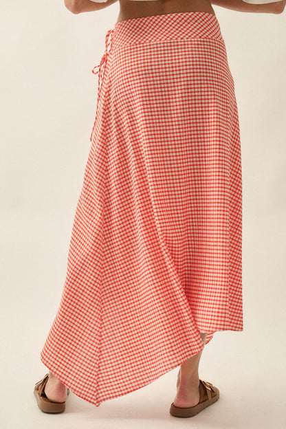 Sweet As Can Be Gingham Side-Tie Wrap Maxi Skirt