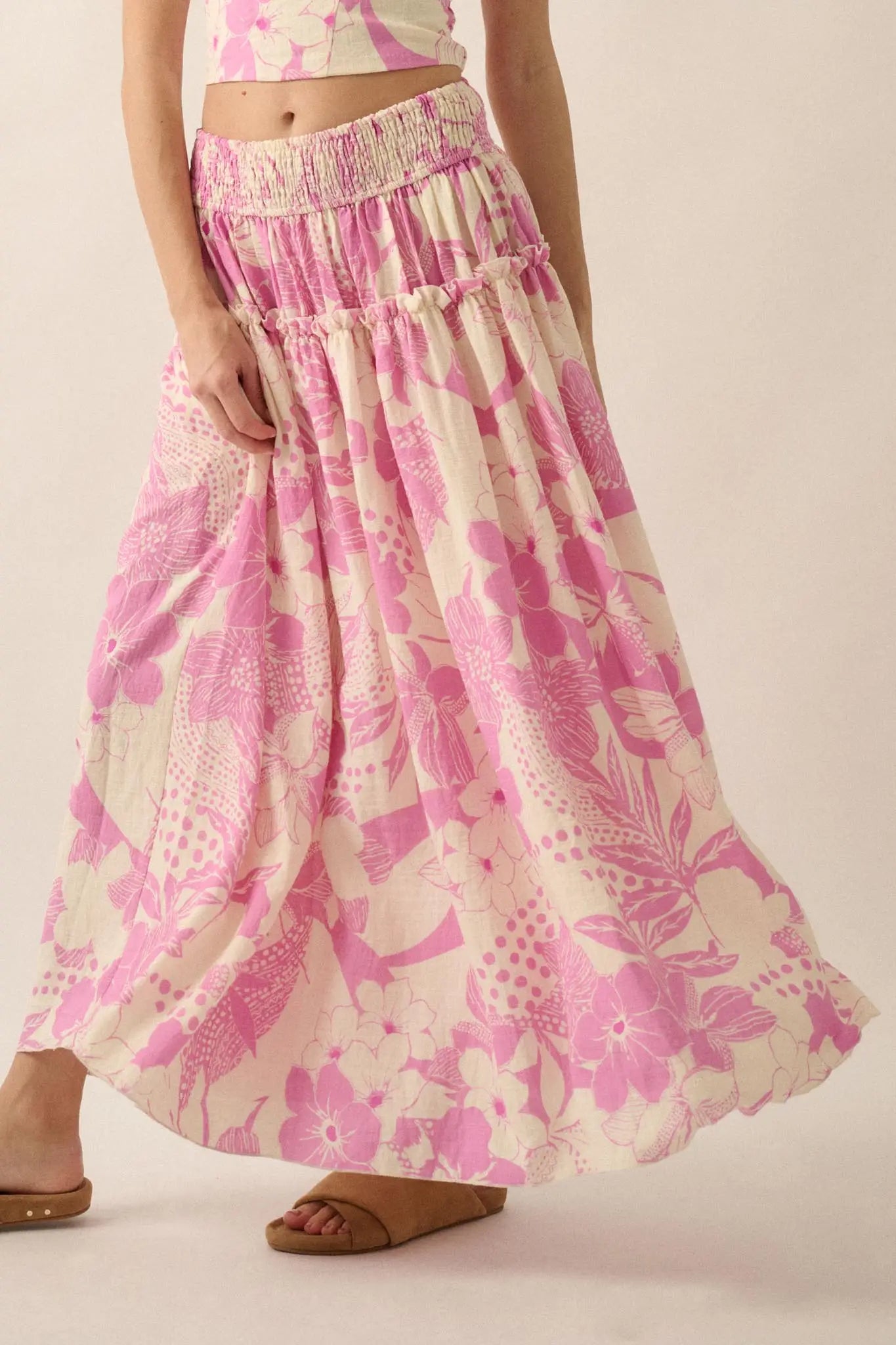 Taste the Tropics Floral Tiered Ruffle Maxi Skirt