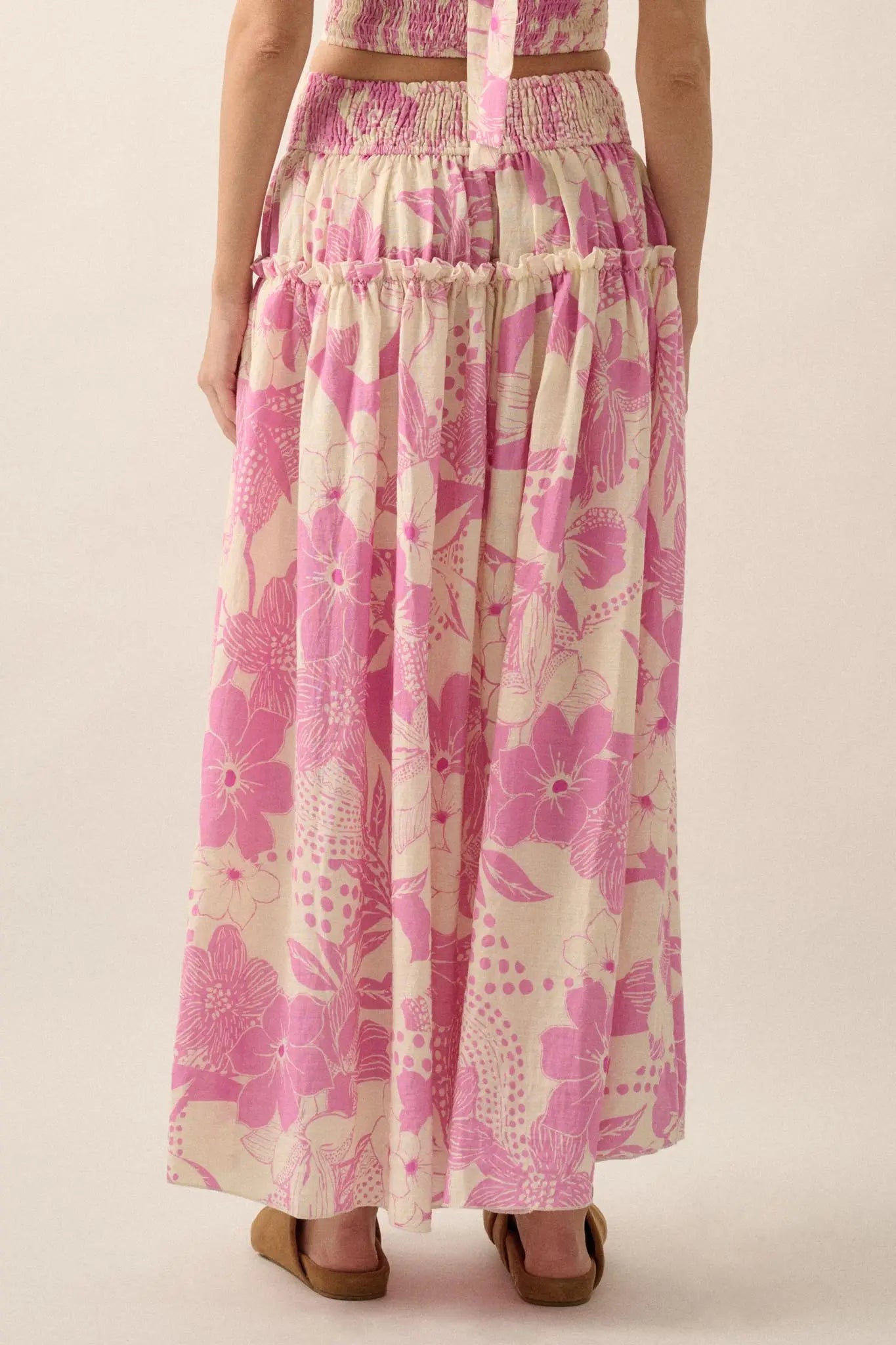 Taste the Tropics Floral Tiered Ruffle Maxi Skirt