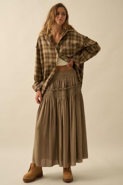 Love You More Smocked Tonal-Stripe Maxi skirt