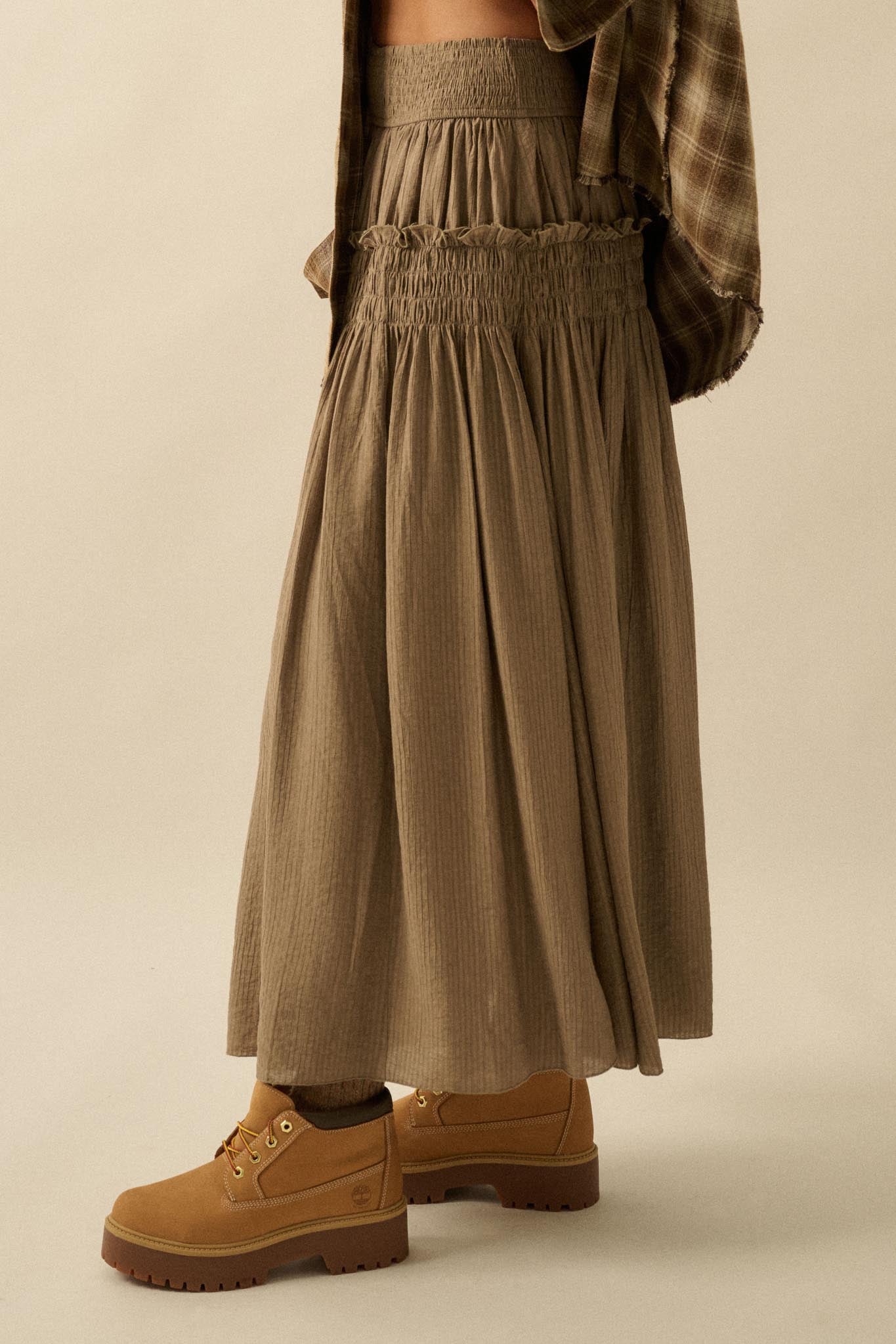 Love You More Smocked Tonal-Stripe Maxi skirt