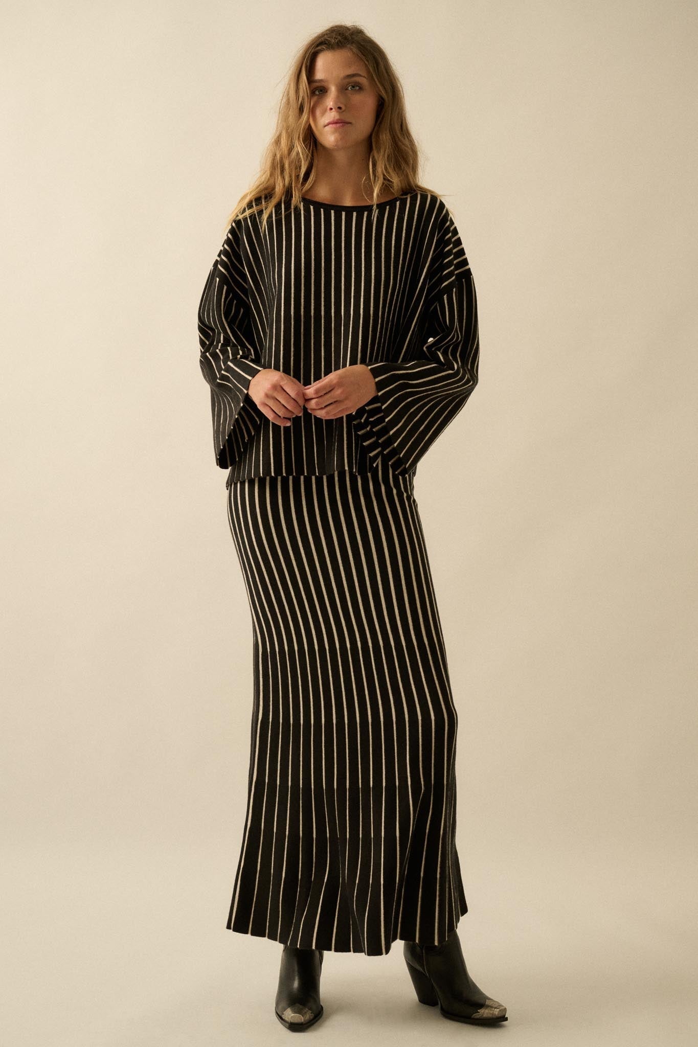 Next in Line Striped Mermaid Maxi Sweater Skirt