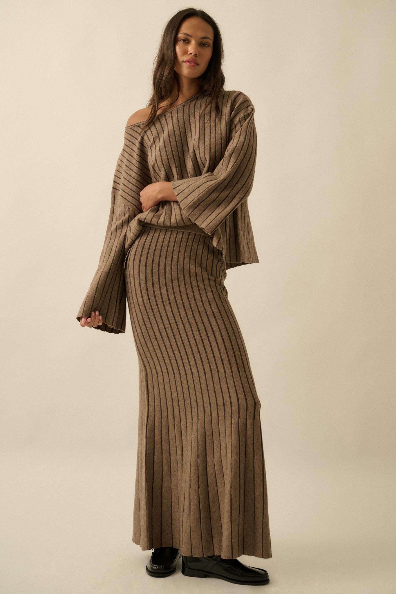 Next in Line Striped Mermaid Maxi Sweater Skirt