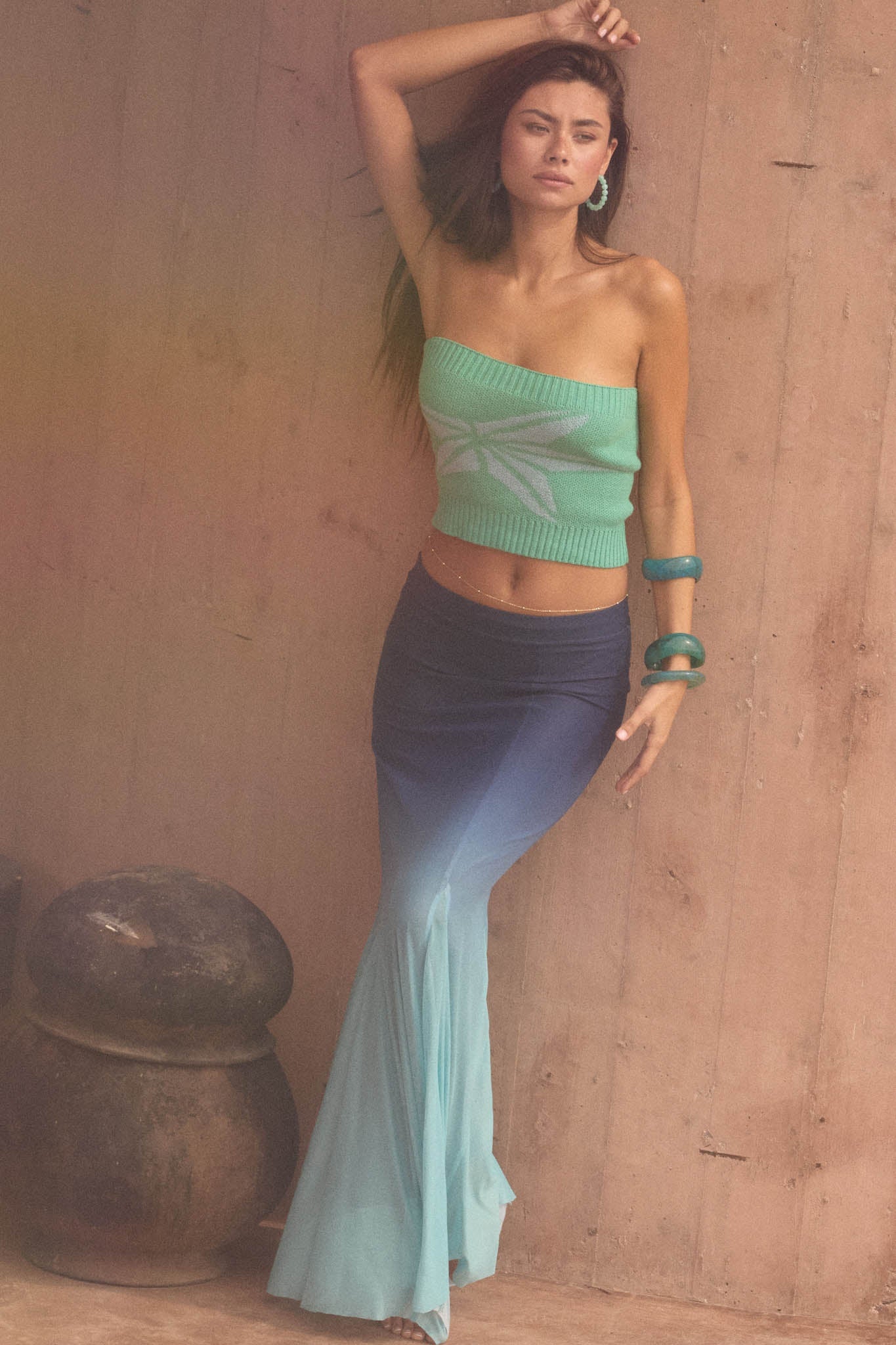 Evening Tide Ombre Mesh Mermaid Maxi Skirt
