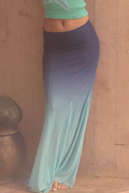 Evening Tide Ombre Mesh Mermaid Maxi Skirt