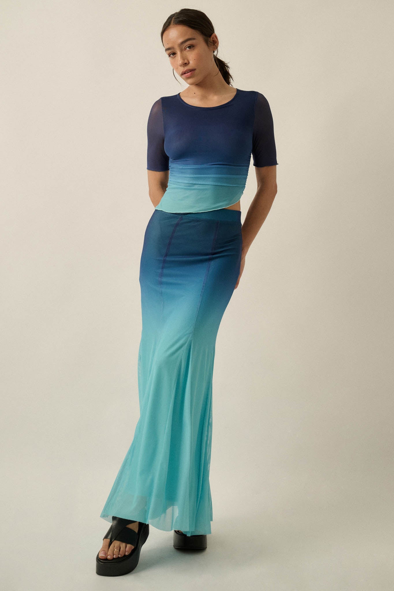 Evening Tide Ombre Mesh Mermaid Maxi Skirt