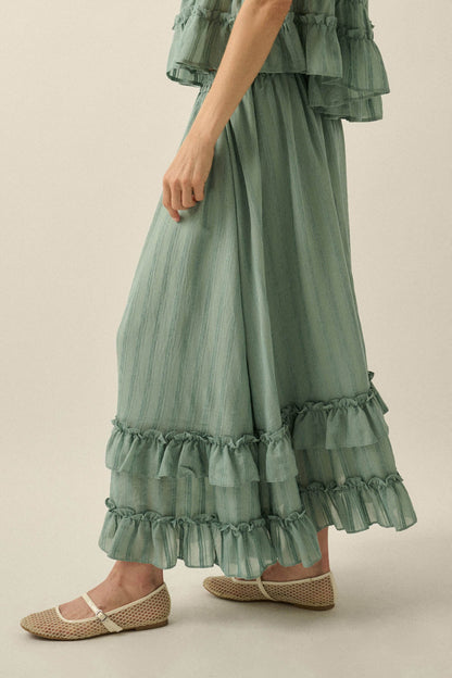 Pretty Precious Tonal-Stripe Ruffle Maxi Skirt