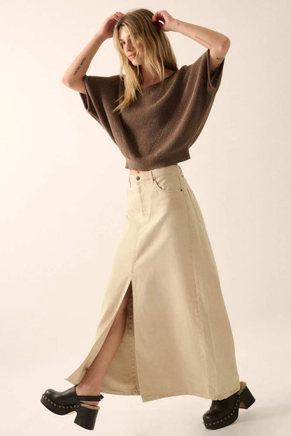True Self Short-Sleeve Pointelle Rib-Knit Sweater