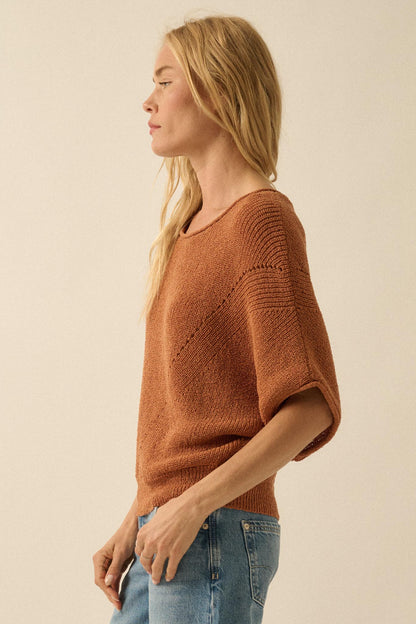 True Self Short-Sleeve Pointelle Rib-Knit Sweater
