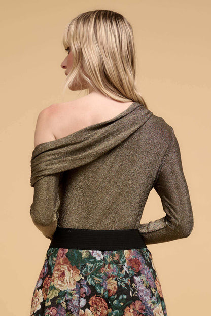 Life on Mars Metallic Knit One-Shoulder Top